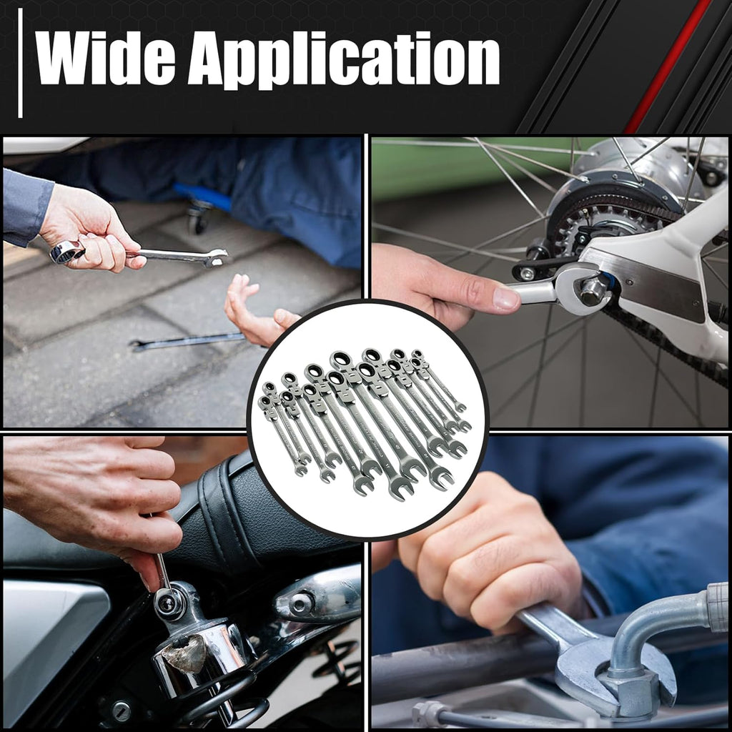 14-Piece 180° Flex-Head Ratcheting Wrench Set Metric 6-19mm 72 Teeth CR-V Steel C202029