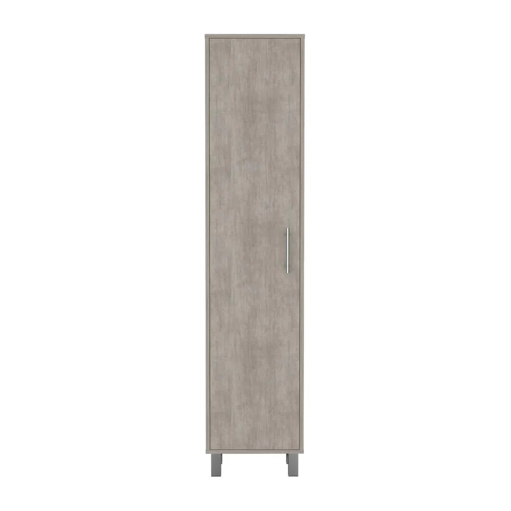Tall Narrow Storage Cabinet with 5-Tier Shelf and Broom Hangers, Concrete Gray H43688