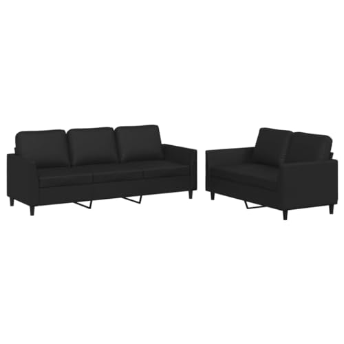 2 Piece Black Faux Leather Sofa Set with Metal Frame L72335