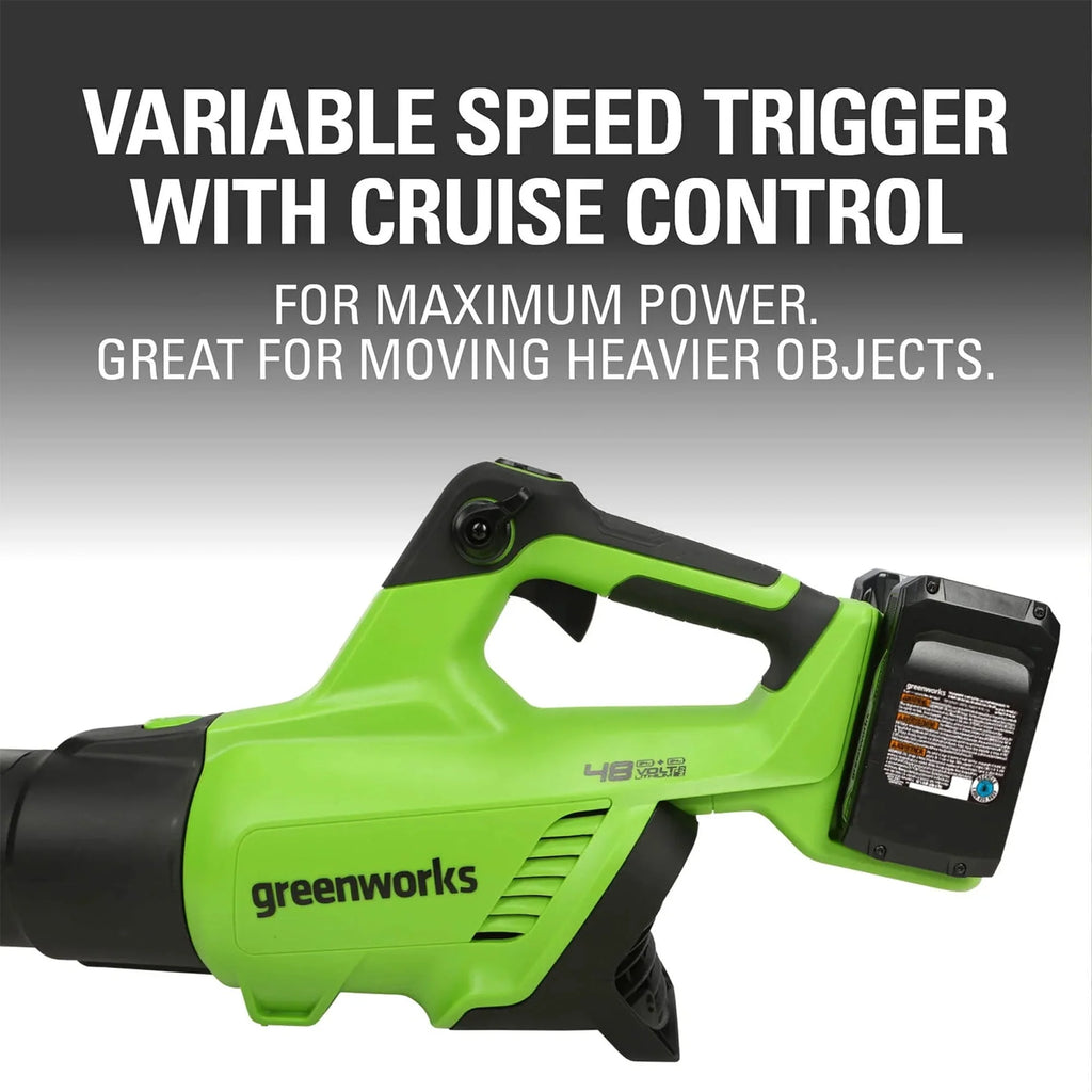 48V Brushless Leaf Blower 515CFM 125MPH with 2 2.0Ah Batteries & 4A Dual Port Charger A1821