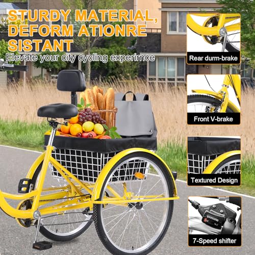 24/26-Inch 3-Wheel Adult Tricycle with 7-Speed Gearing and Basket A16270
