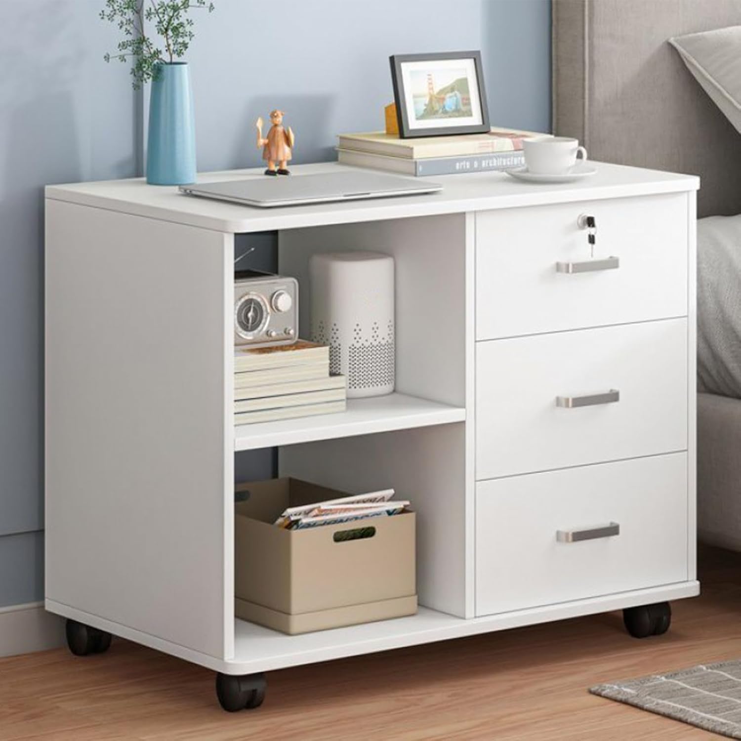 White 3 Drawer Rolling File Cabinet D350619