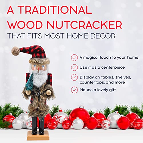 Red and Black Wooden Nutcracker Santa Claus 15" A70086
