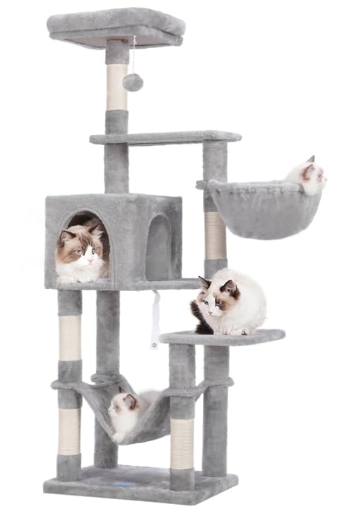 Light Gray Multi-Level Cat Tree with Hammock and Scratching Posts J5387
