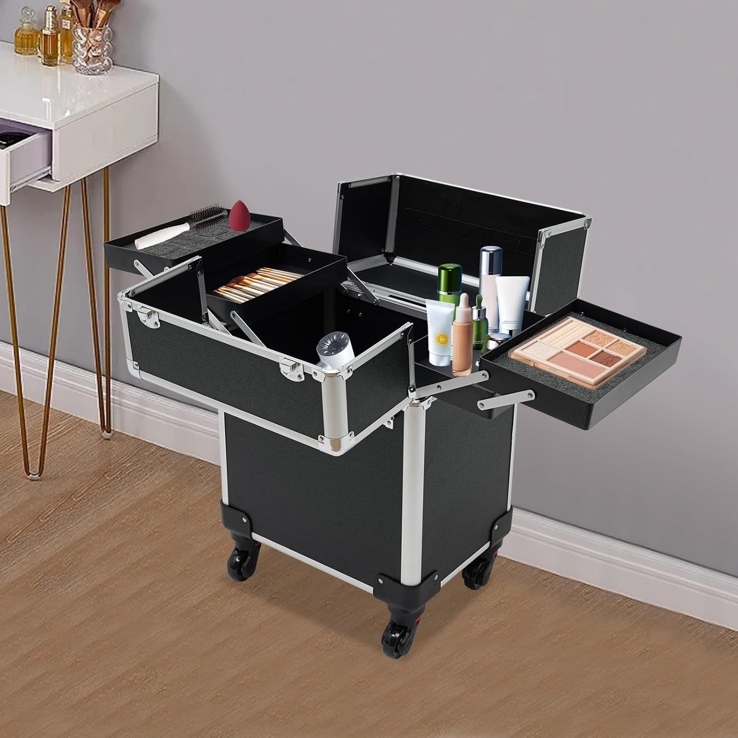 4 in1 Rolling Makeup Case with 4 Trays Q31882