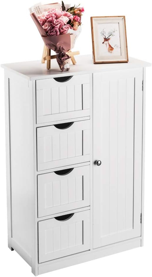 Wooden Bathroom Floor Cabinet with 4 Doors Adjustable Shelves V56754