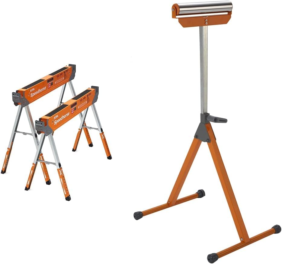 Adjustable Height Sawhorse Pair, Two pack, 30-36 inch height adjustable Legs, Metal Top, Heavy Duty D512795