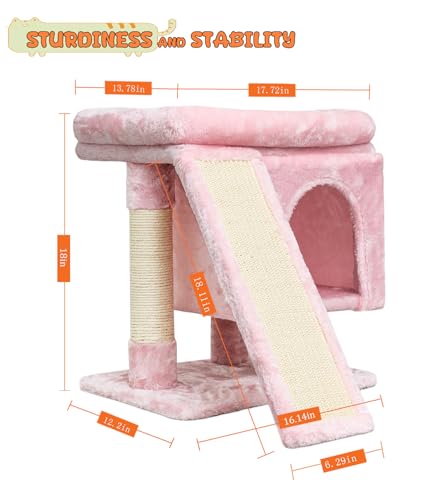 Beige Small Cat Tree with Scratching Post and Cave T549