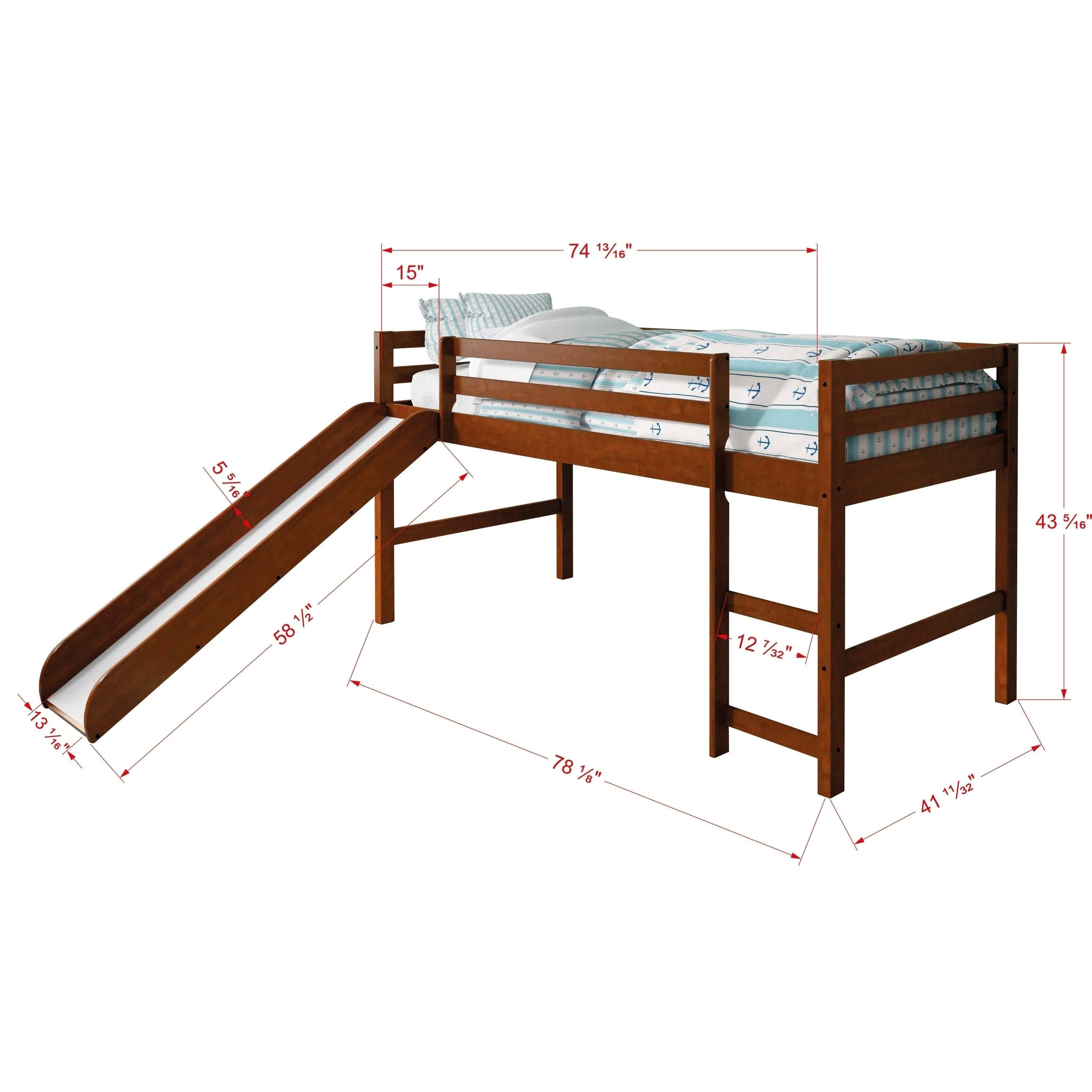 Light Espresso Kids Twin Loft Tent Bed with Slide A901
