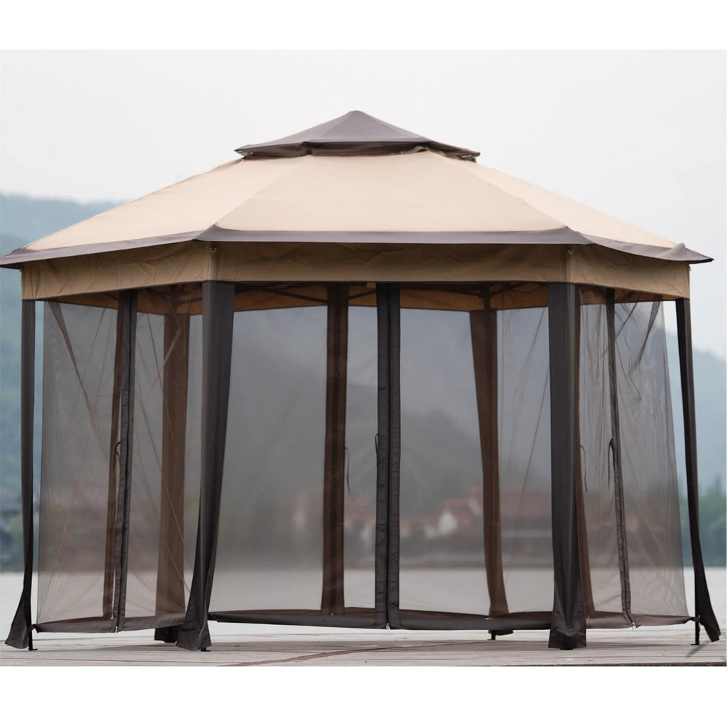 13x13FT Outdoor Gazebo with Mosquito Netting Sidewalls D1096