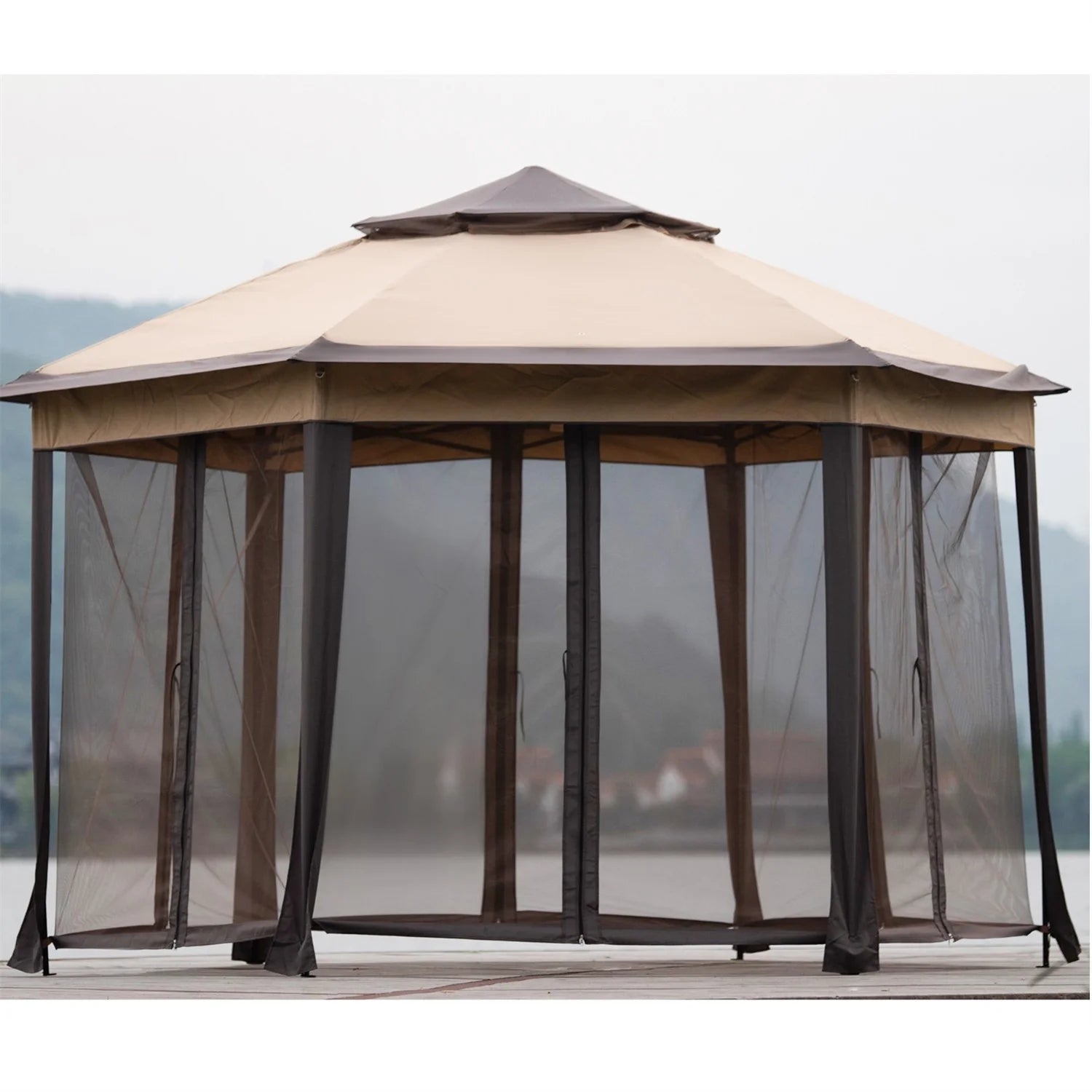 13x13FT Outdoor Gazebo with Mosquito Netting Sidewalls D1096