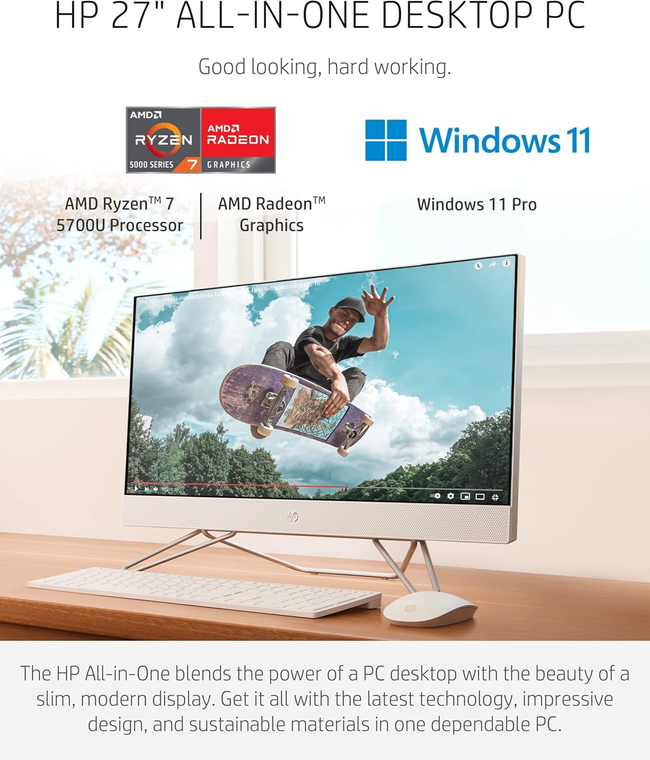 27" Touchscreen FHD All-in-One Desktop Computer, Octa-Core AMD Ryzen 7 5700U, 32GB DDR4 RAM, 1TB PCIe SSD, Windows 11 Pro R3926
