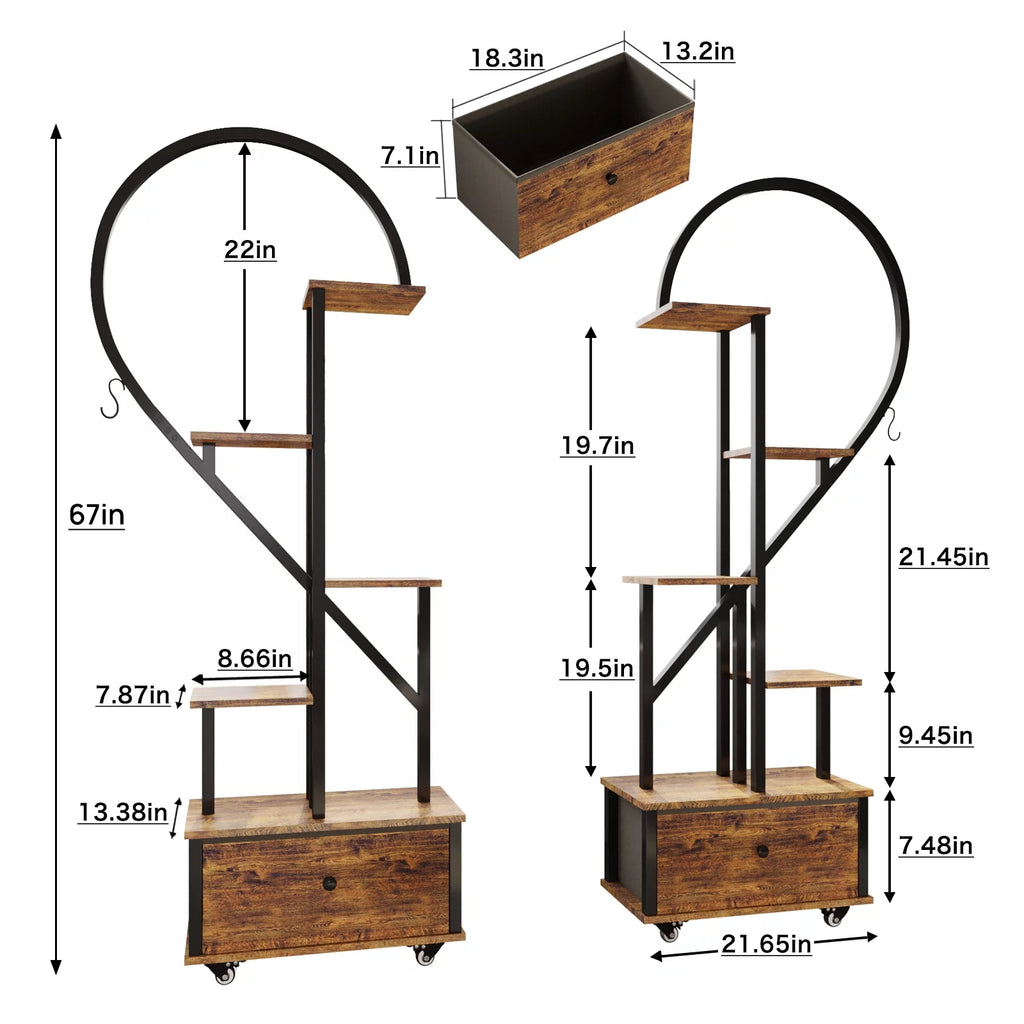 6 Tier Metal Plant Stand with Drawer and Roller, 2pcs S796