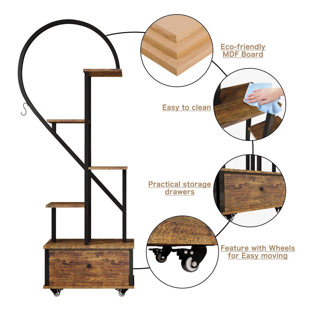 6 Tier Metal Plant Stand with Drawer and Roller, 2pcs S796