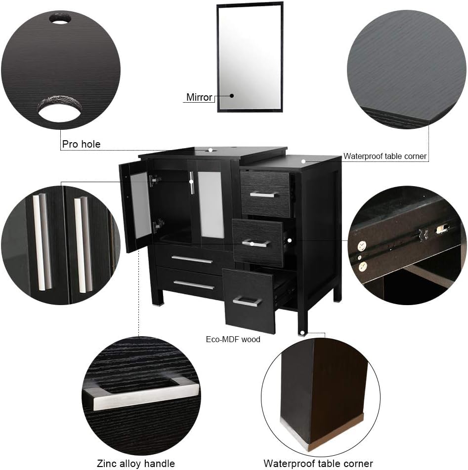 60" Double Bathroom Vanity with Porcelain White Sink O76843