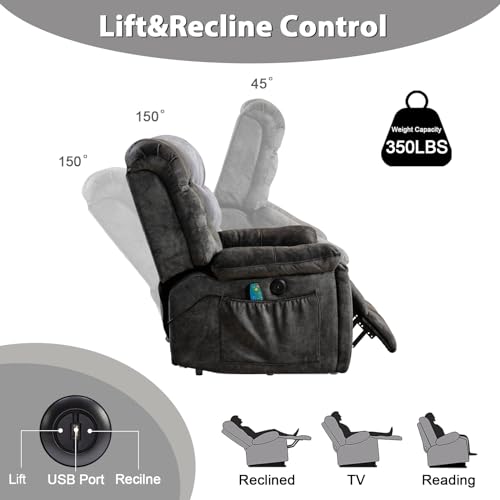 Large Power Lift Recliner with Massage and Heat, Brown P9510