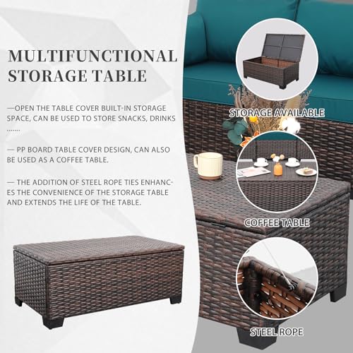 4-Piece Brown PE Wicker Patio Conversation Couch with Storage Coffee Table M8746
