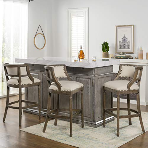 Dark Heathered Grey Linen Counter Height Bar Stool with Backrest U136374
