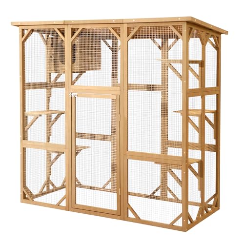 Grey Large Wooden Cat Enclosure with Platform D70169