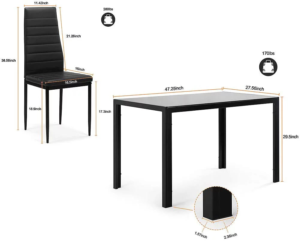 Glass Dining Table and 4 PU Leather Chair F170