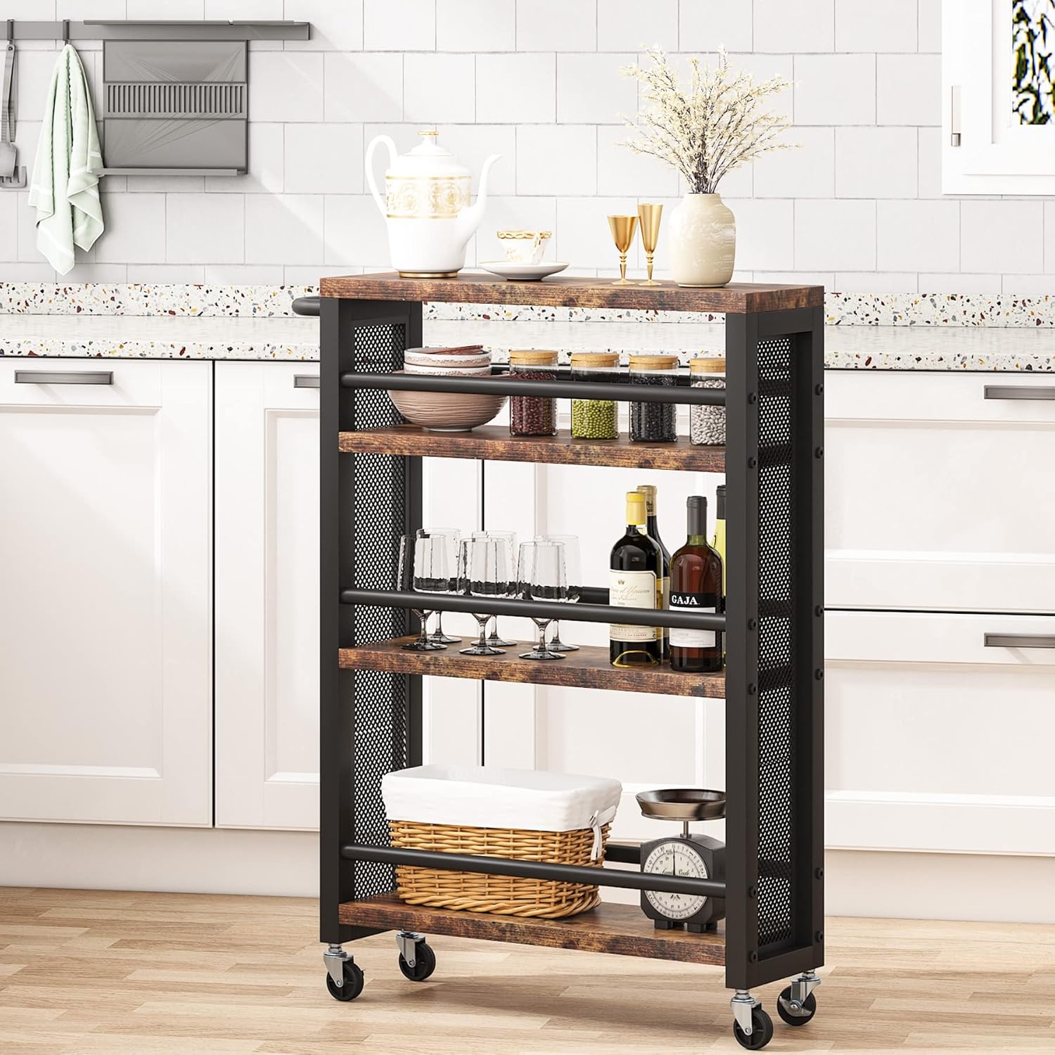 4-Tier Metal Rolling Storage Cart with Handle R470