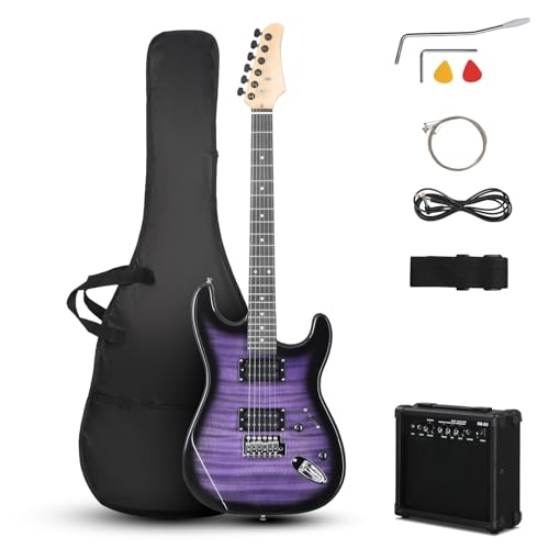 39 Inch H-H Pickups Electric Guitar Set with 20W Amplifier, Bag, Strap, Cable, Accessories Y362