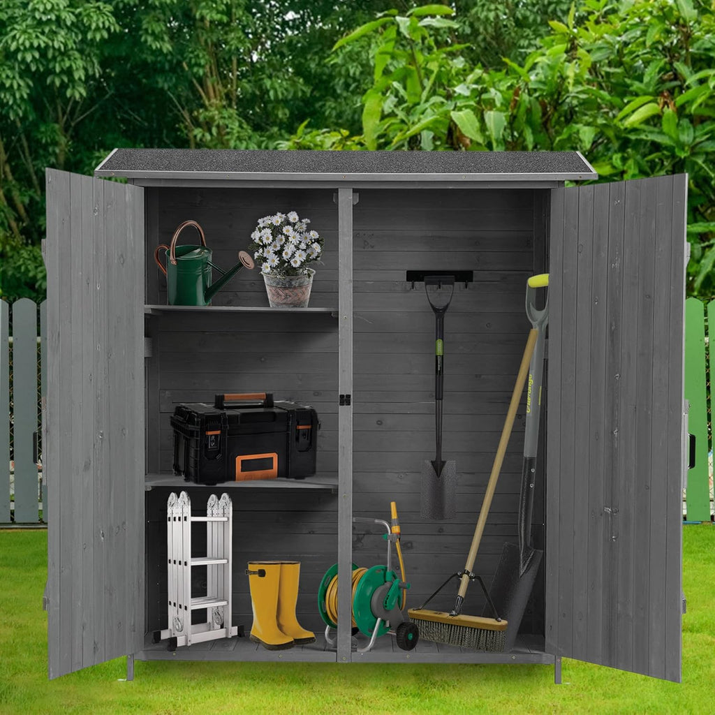 Aqua Grey Outdoor Storage Shed with 2 Lockable Doors and 2 Adjustable Shelves I43204