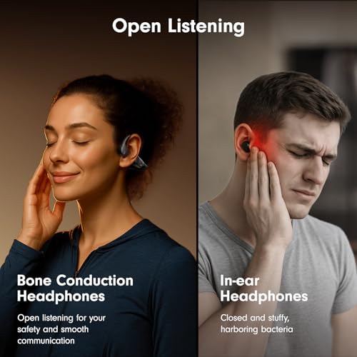 Bone Conduction Open Ear Headphones Bluetooth 5.4 with Mic 10H Playtime IPX5 Waterproof A919