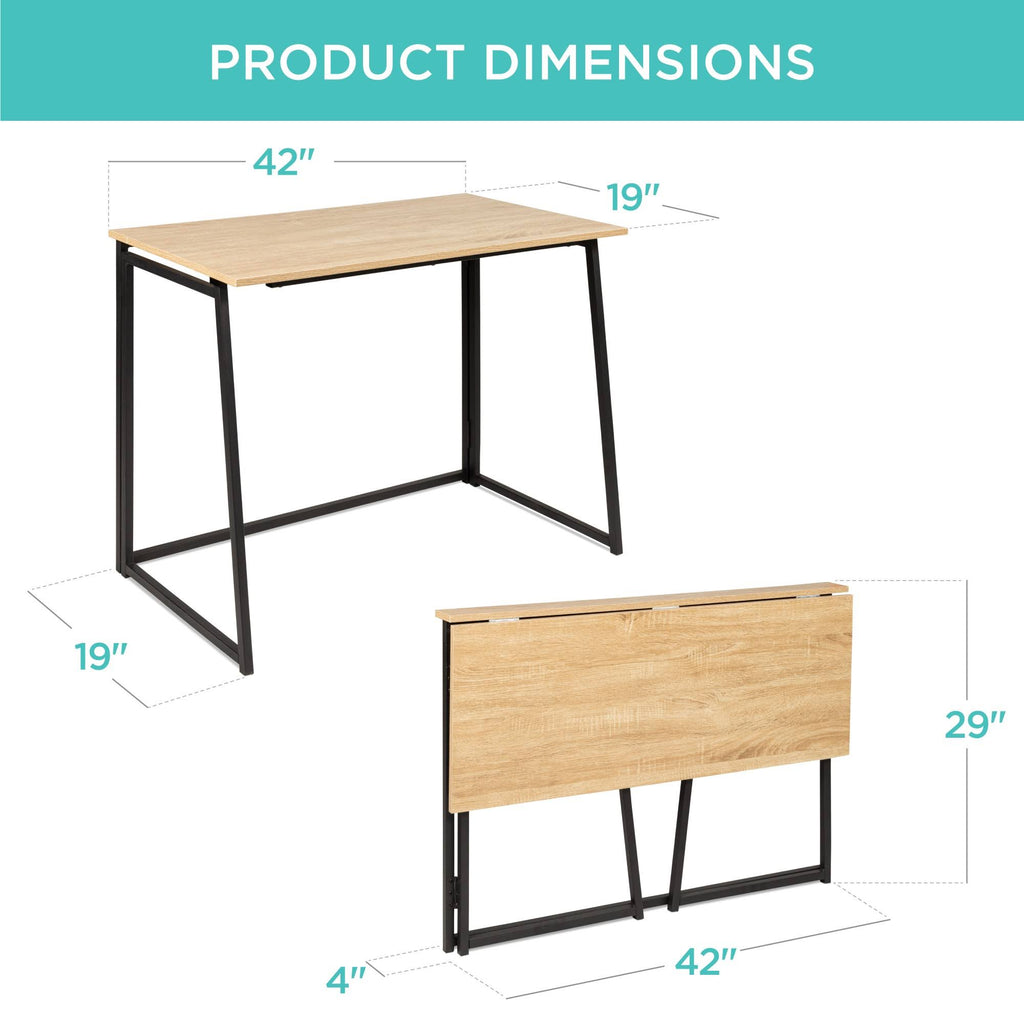 Black 42in Folding Drop Leaf Desk with Wood Table Top R562484