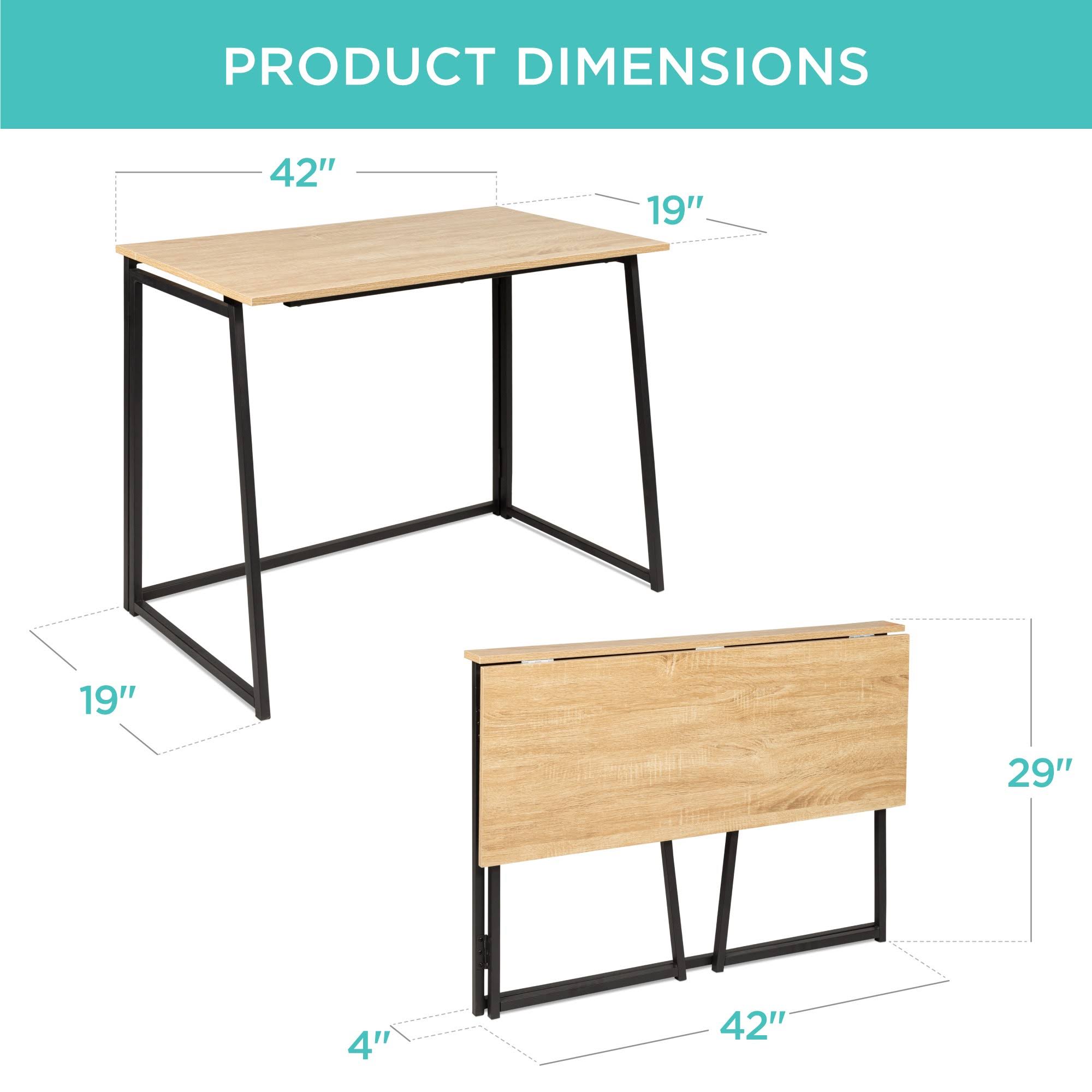Black 42in Folding Drop Leaf Desk with Wood Table Top R562484