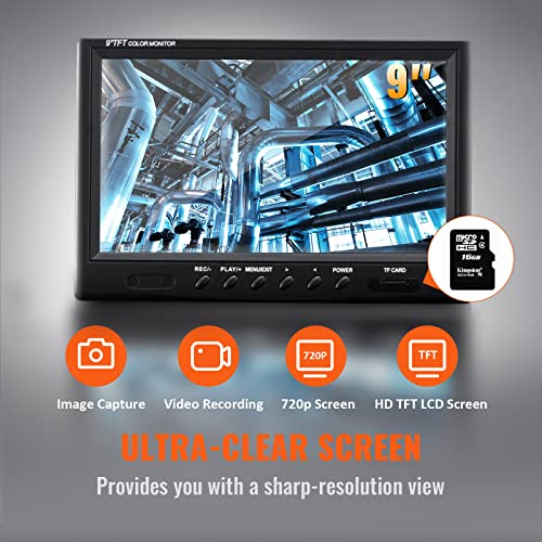 9" Pipeline Inspection Camera with 512Hz Locator, 165 ft, IP68, 12 Adjustable LEDs, 16 GB SD Card Y90385