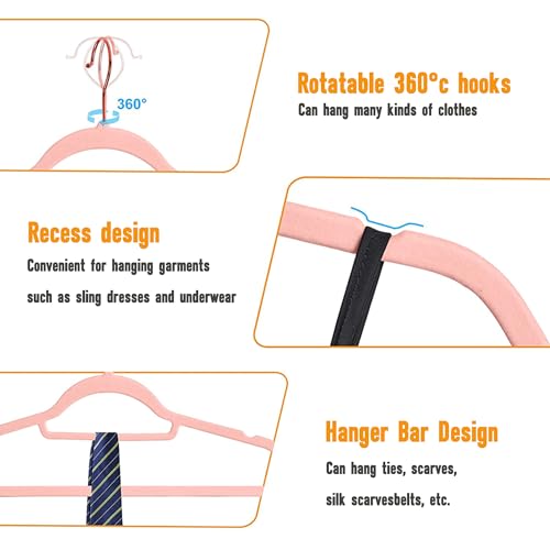 Pink Velvet Hangers 50 Pack 16.5 in with Tie Bar Y690