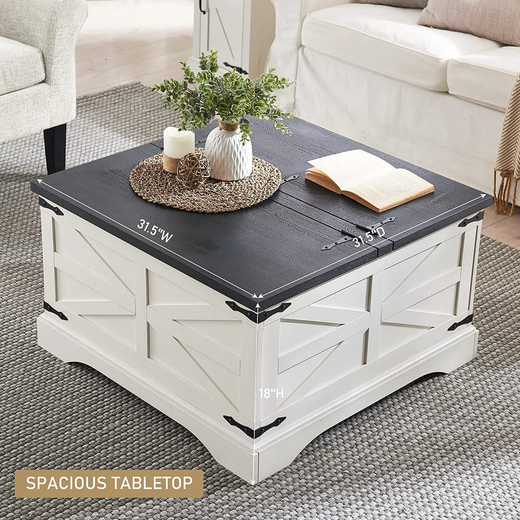 Square Wood Coffee Table with Hidden Storage Compartment F8079