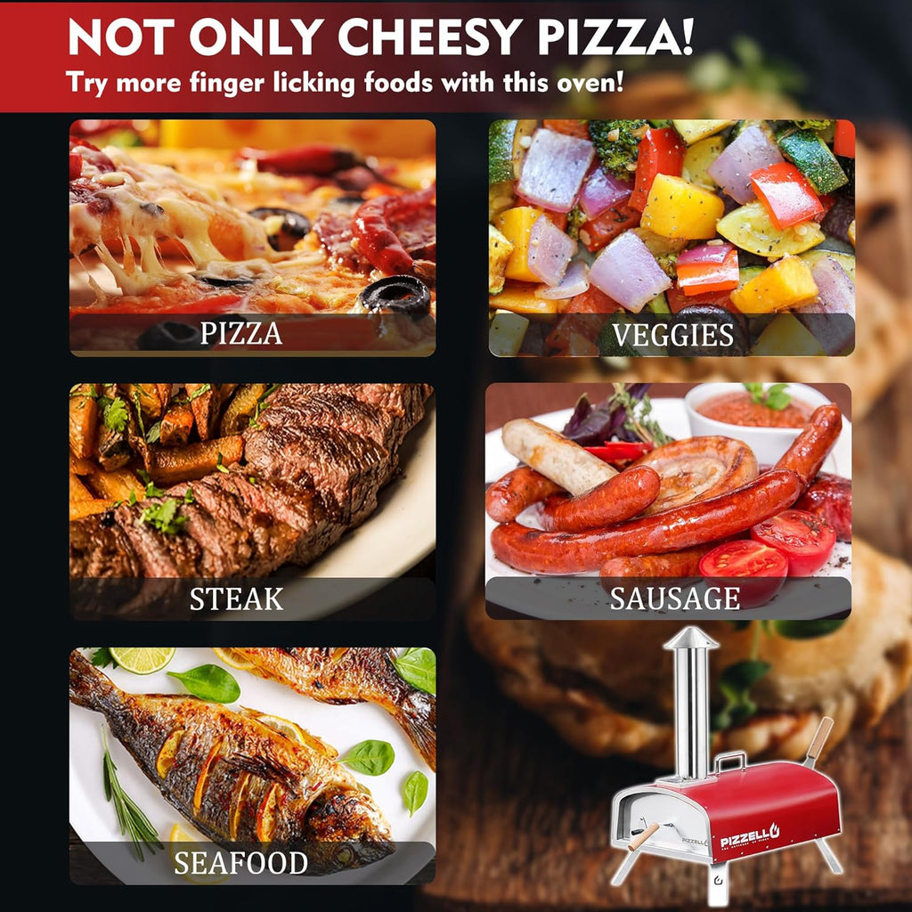 16" Multi-fuel Stainless Steel Pizza Oven with Pizza Stone, Pizza Peel, Carry Bag (Red) C941366
