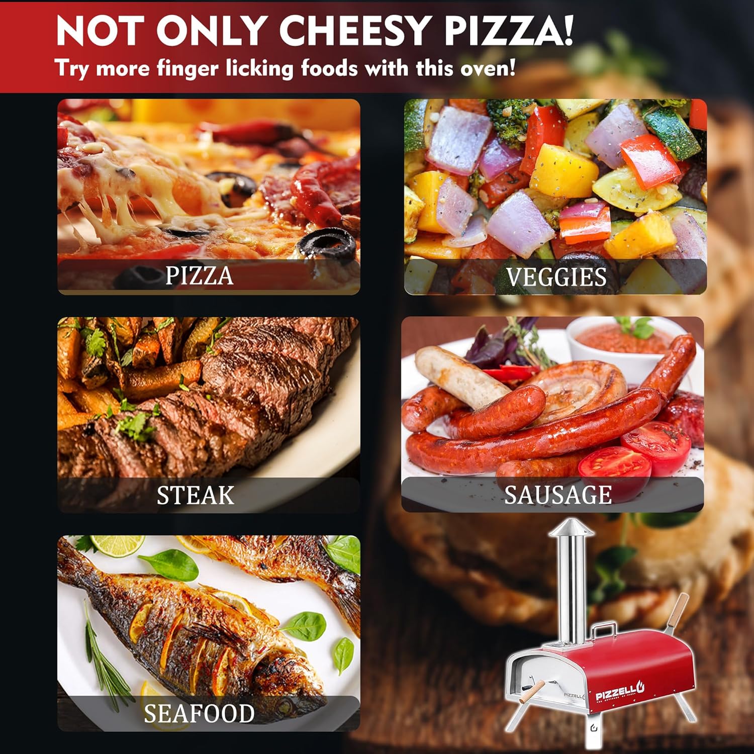 16" Multi-fuel Stainless Steel Pizza Oven with Pizza Stone, Pizza Peel, Carry Bag (Red) C941366