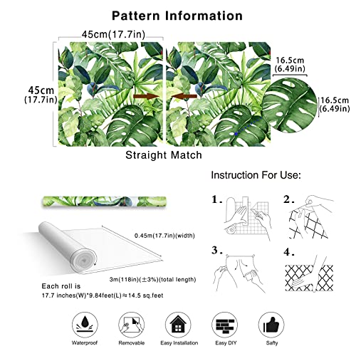 Tropical Peel and Stick Wallpaper Palm Leaves Removable 17.7in x 118in P170