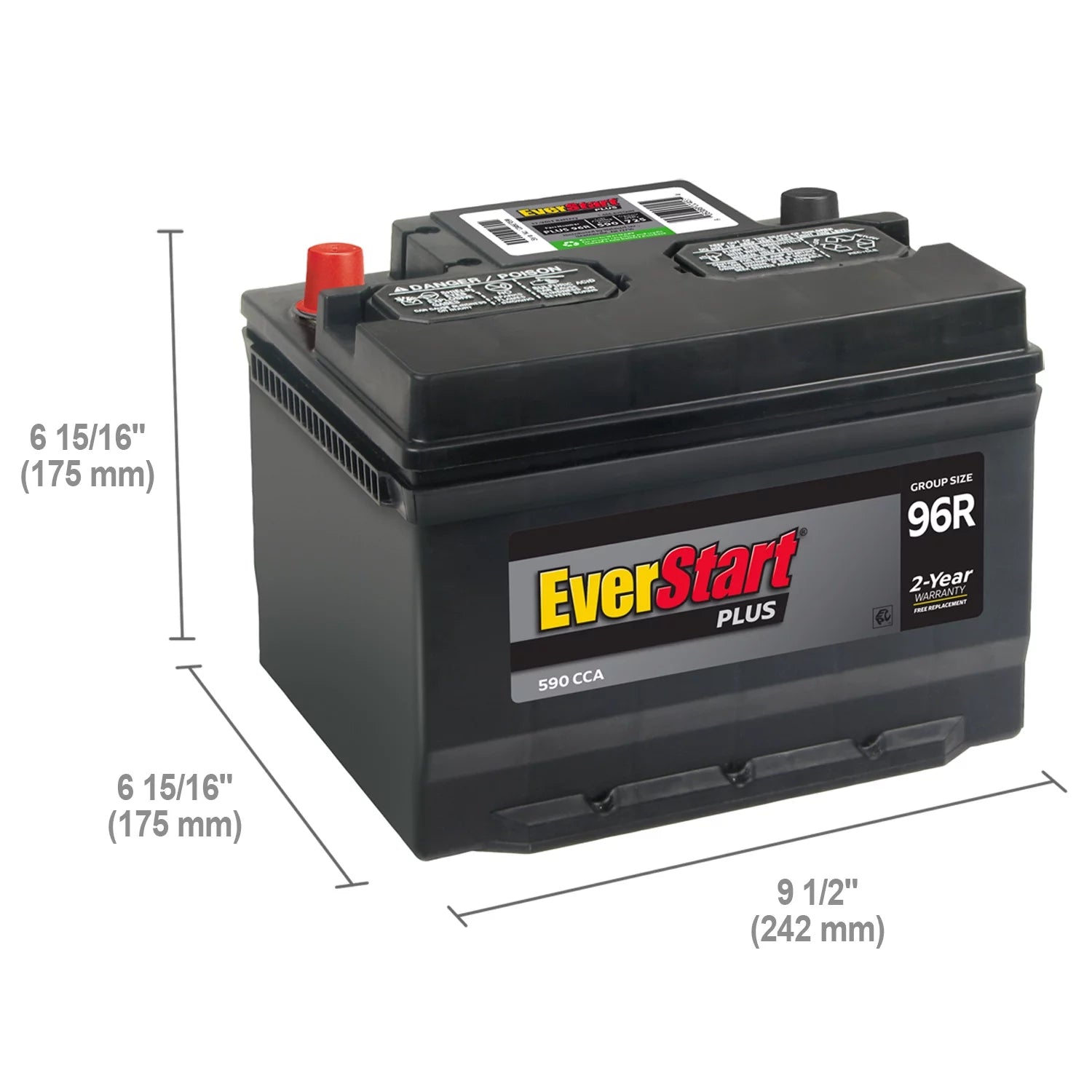 Lead Acid Automotive Battery, Group Size 96R 12 Volt, 590 CCA E838