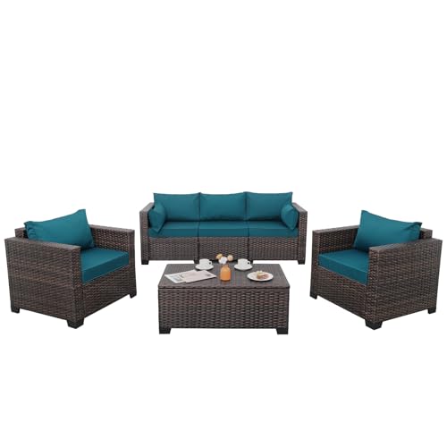 4-Piece Brown PE Wicker Patio Conversation Couch with Storage Coffee Table M8746