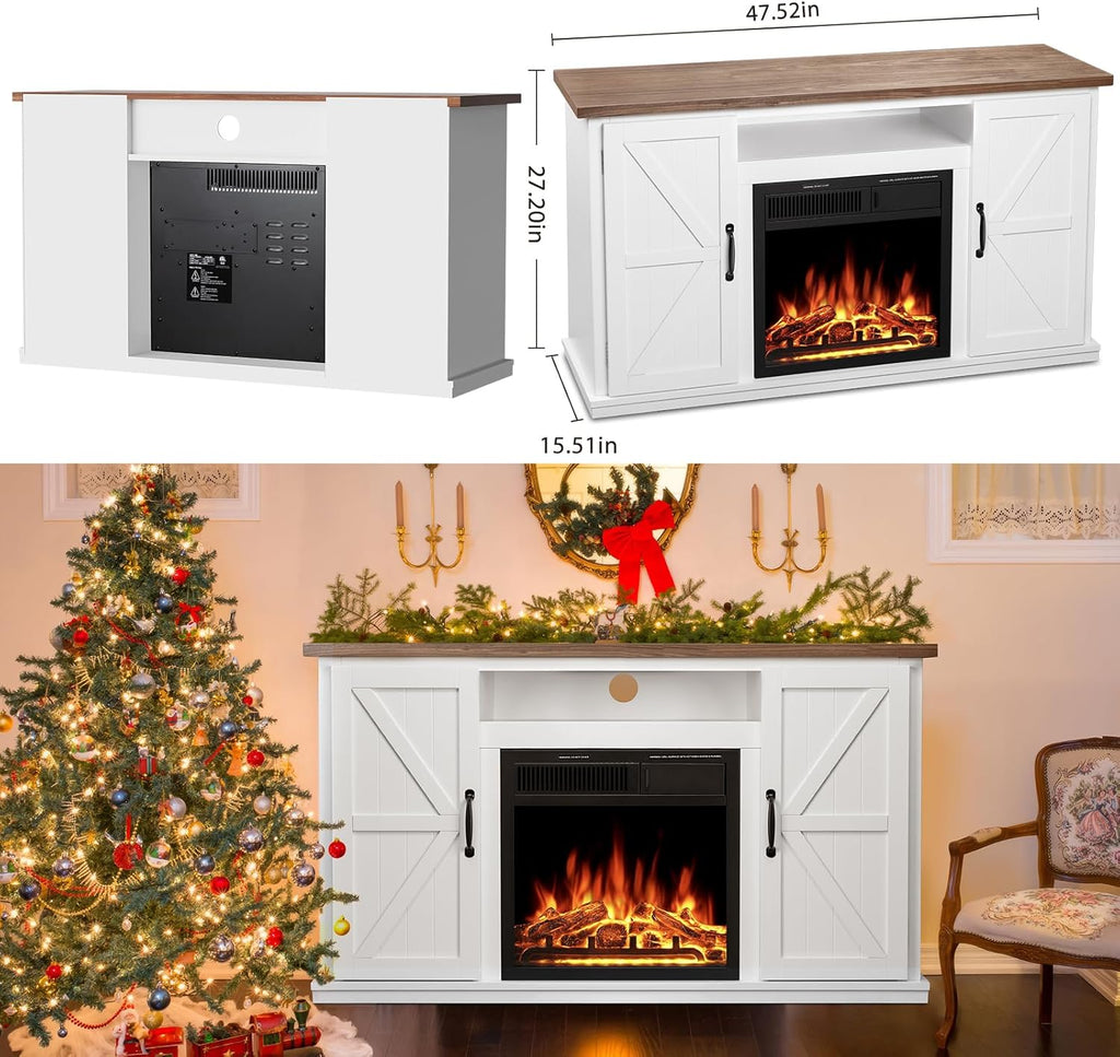 47" Fireplace Mantel Wood Surround Tv Stand Freestanding Corner Heater Infrared Quartz Heater Adjustable Led Flame Remote Control X7925