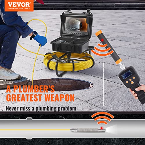 9" Pipeline Inspection Camera with 512Hz Locator, 165 ft, IP68, 12 Adjustable LEDs, 16 GB SD Card Y90385
