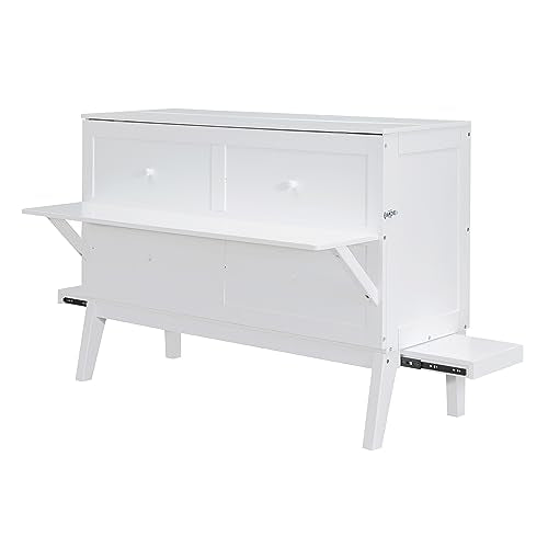 Queen Size Wood Murphy Bed with Bookcase and Storage Drawer R33530