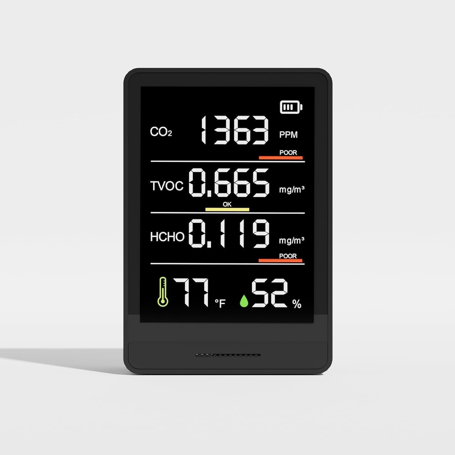 5-in-1 Indoor CO2 Monitor, Temperature Humidity TVOC HCHO Air Quality Tester H260