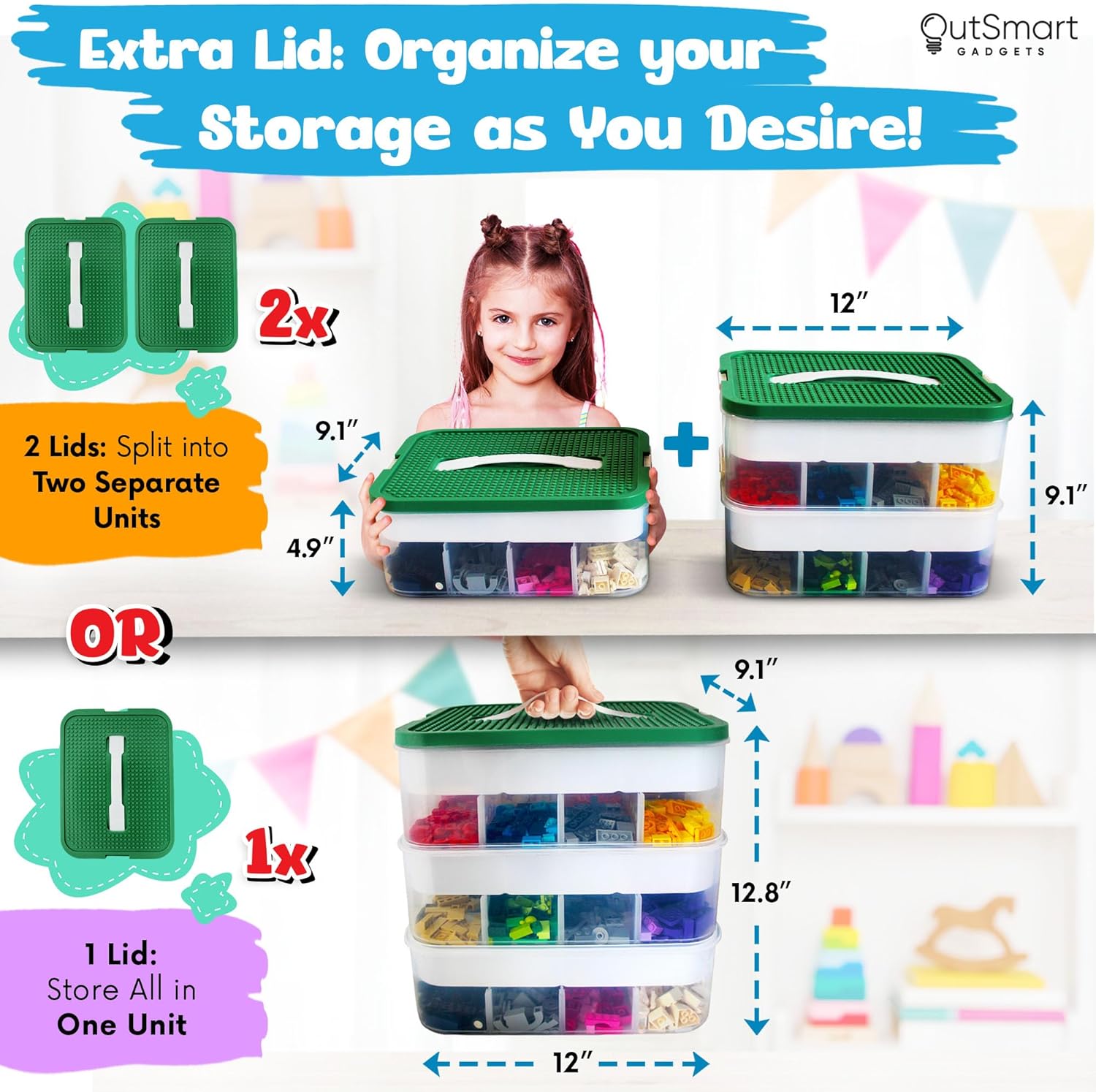 3 Layers Plastic Stackable Toy Storage Organizer Bin with Adjustable Compartments I96121