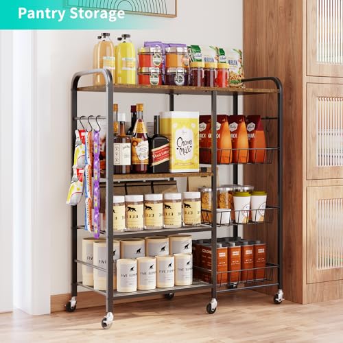 Rolling Kitchen Microwave Cart with Pull-Out Baskets and Wheels H88561