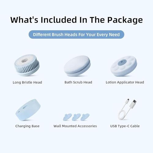 Waterproof Rechargeable Electric Body Brush with 3 Heads and 2 Speeds B789691