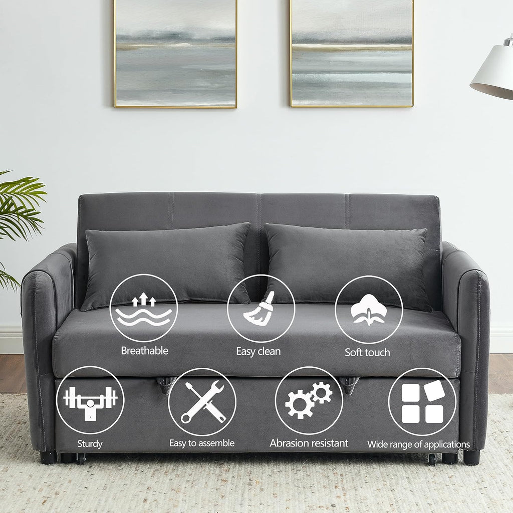 54" 3-in-1 Convertible Sleeper Pull Out Sofa Bed Recliner Grey Z10714