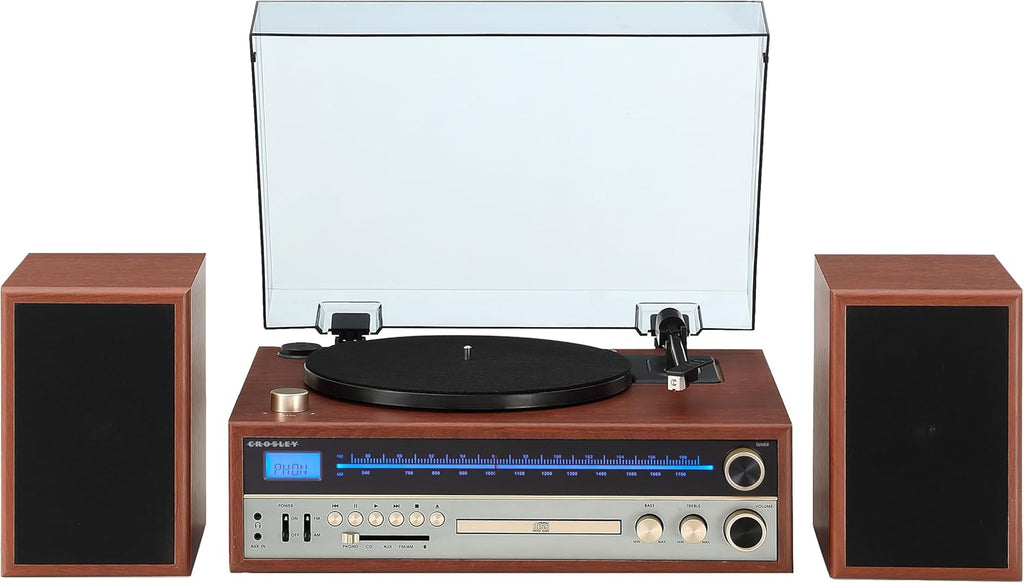 Walnut Turntable System with Bluetooth, CD, AM/FM and Speakers K855