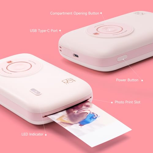 Pink Mini Portable Photo Printer with Bluetooth U1027