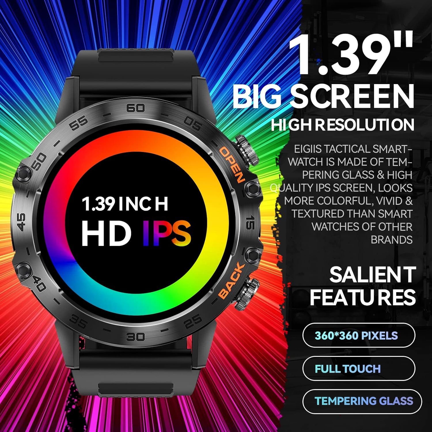 Rugged Tactical Smartwatch 1.39'' HD Screen Black Z4622