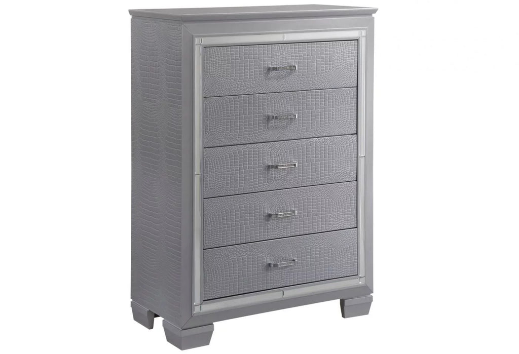 Queen Size LED Backlit Upholstered Bed Dresser Mirror Nightstand Chest Wooden Furniture Set R15312